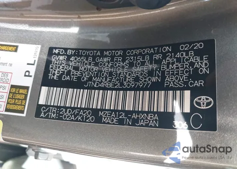 2020 Toyota Corolla Se z USA, uszkodzony, nr VIN JTND4RBE2L3097977